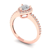 0.8 ct Brilliant Pear Cut Natural Diamond Stone Clarity SI1-2 Color G-H Rose Gold Halo Solitaire with Accents Ring
