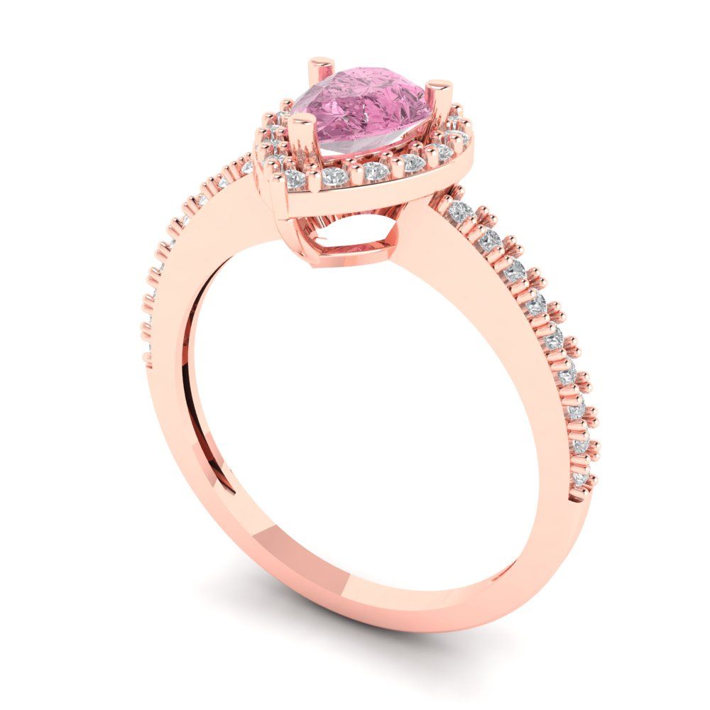 0.755 cttw Zirconia Simulated Pink Diamond Hidden Halo Engagement Ring - Solid Gold (VVS1, Pear Cut,7x5mm )