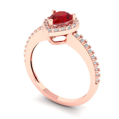 0.755 cttw Simulated Pink Tourmaline Hidden Halo Engagement Ring - Solid Gold (Pear Cut,7x5mm )
