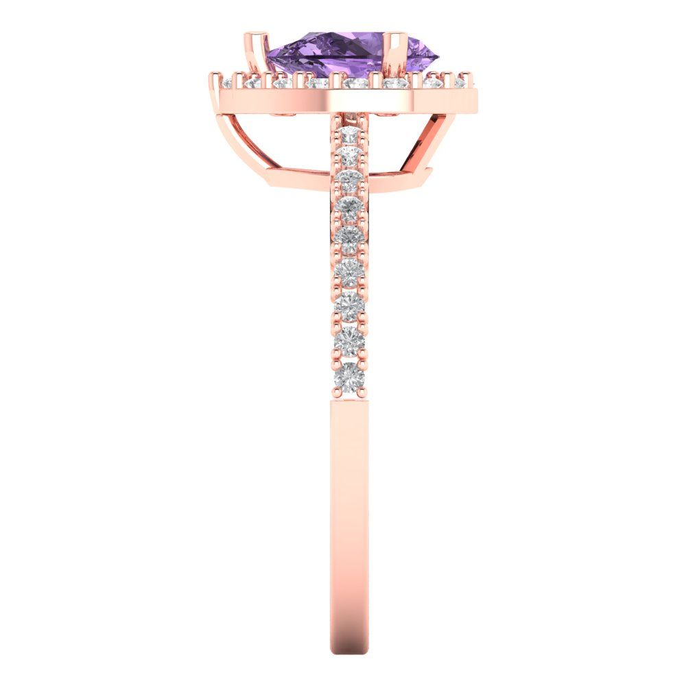 0.755 cttw Simulated Alexandrite Hidden Halo Engagement Ring - Solid Gold (Pear Cut,7x5mm )