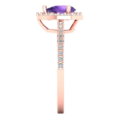 0.755 cttw Natural Amethyst Hidden Halo Engagement Ring - Solid Gold (Pear Cut,7x5mm )