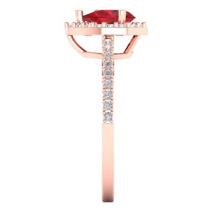 0.755 cttw Simulated Ruby Hidden Halo Engagement Ring - Solid Gold (Pear Cut,7x5mm )