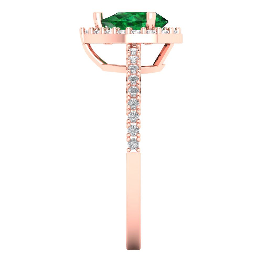 0.755 cttw Simulated Emerald Hidden Halo Engagement Ring - Solid Gold (Pear Cut,7x5mm )
