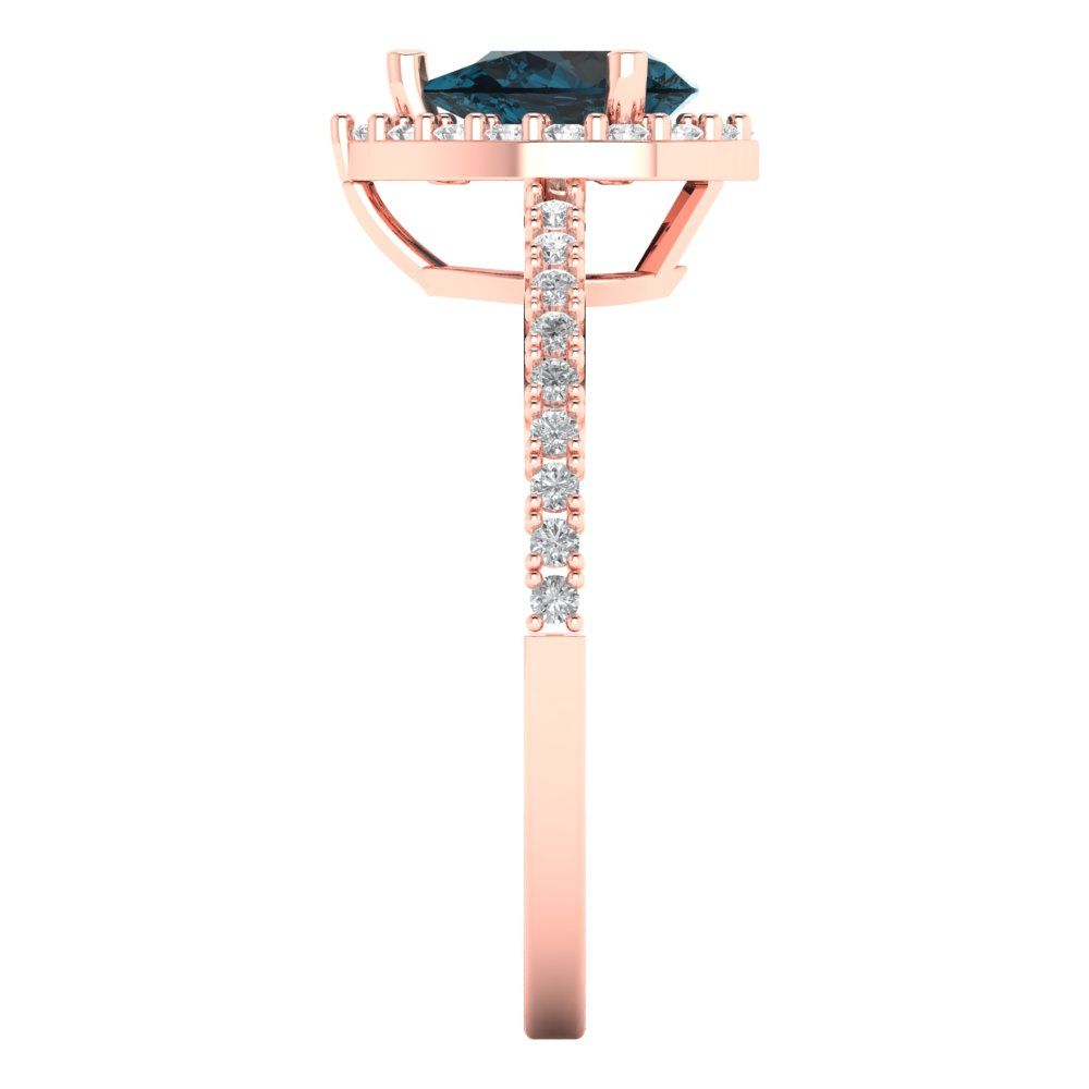 0.755 cttw Natural London Blue Topaz Hidden Halo Engagement Ring - Solid Gold (Pear Cut,7x5mm )