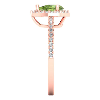 0.755 cttw Natural Peridot Hidden Halo Engagement Ring - Solid Gold (Pear Cut,7x5mm )