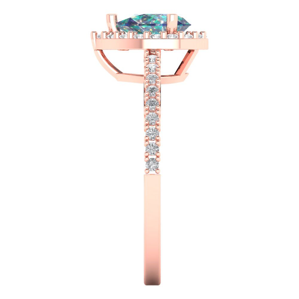 0.755 cttw Blue Moissanite Hidden Halo Engagement Ring - Solid Gold (Pear Cut,7x5mm )