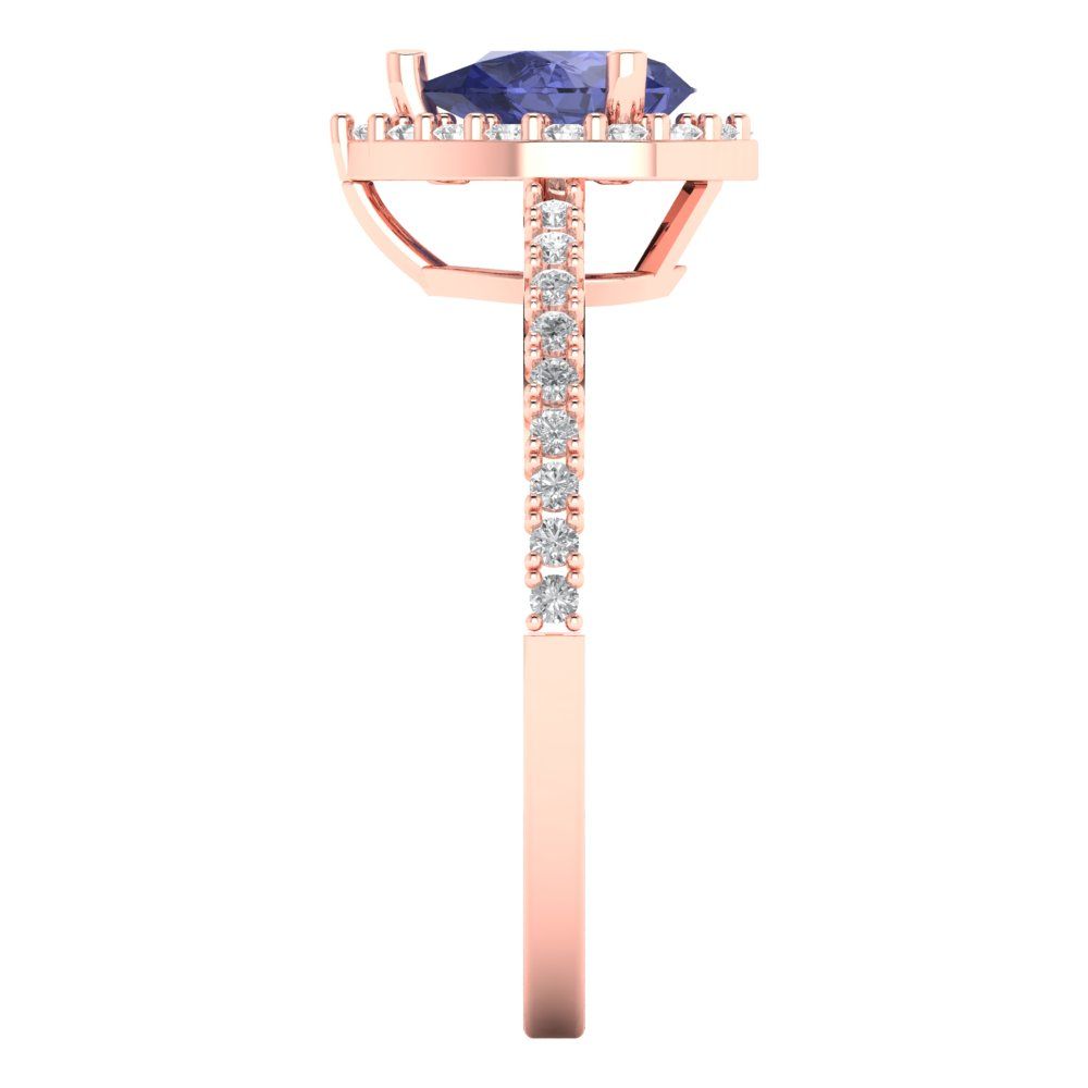 0.755 cttw Simulated Tanzanite Hidden Halo Engagement Ring - Solid Gold (Pear Cut,7x5mm )