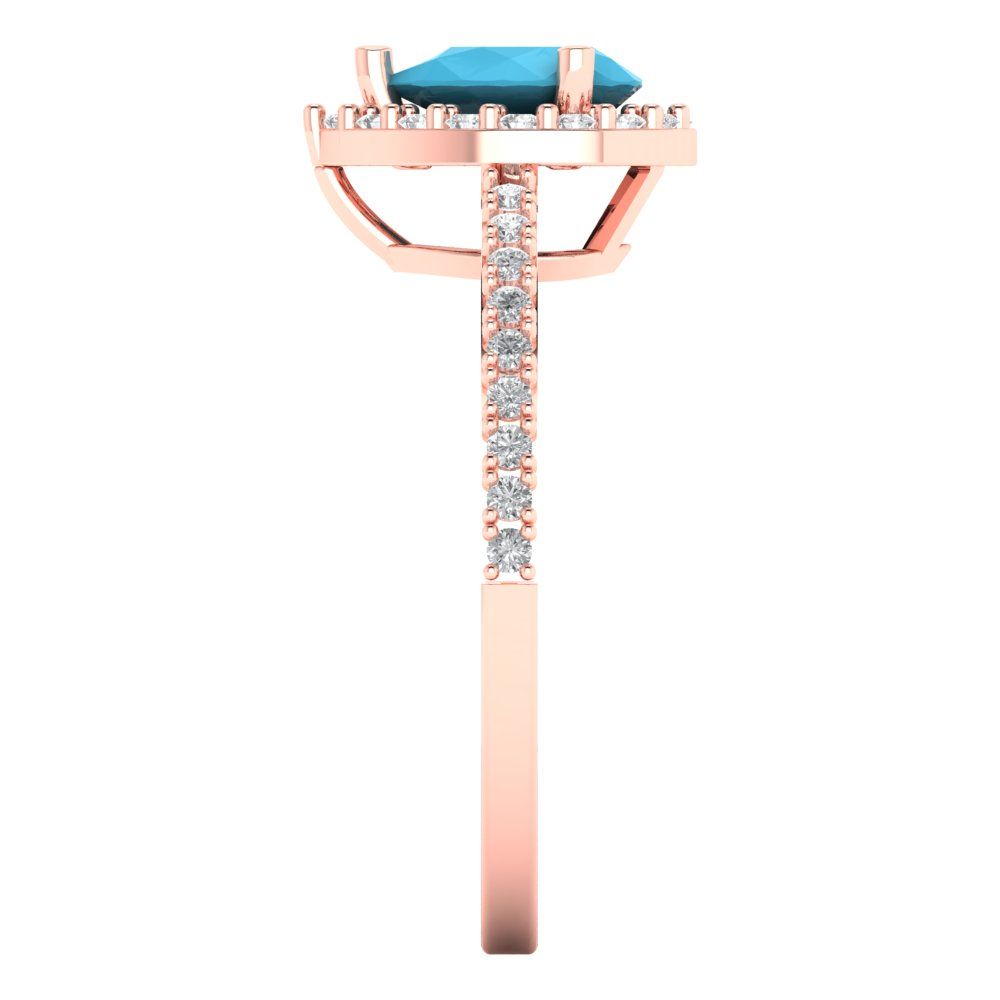 0.755 cttw Simulated Turquoise Hidden Halo Engagement Ring - Solid Gold (Pear Cut,7x5mm )