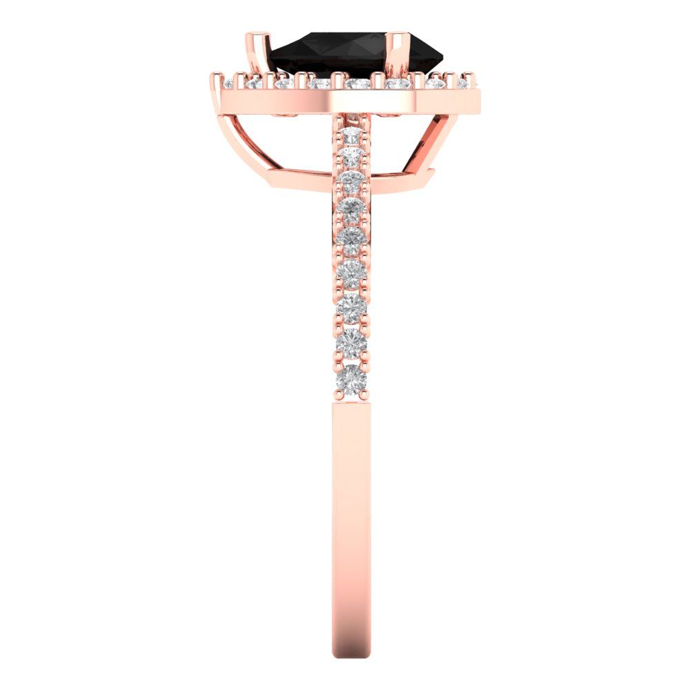 0.755 cttw Natural Onyx Hidden Halo Engagement Ring - Solid Gold (Pear Cut,7x5mm )