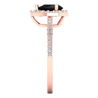 0.755 cttw Natural Onyx Hidden Halo Engagement Ring - Solid Gold (Pear Cut,7x5mm )