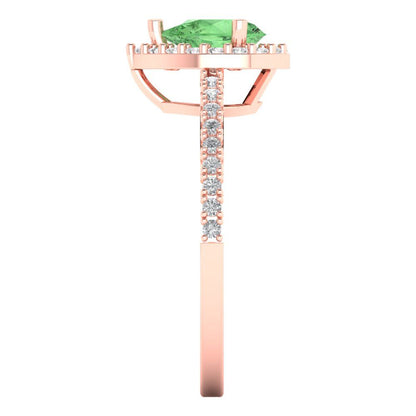 0.755 cttw Zirconia Simulated Green Diamond Hidden Halo Engagement Ring - Solid Gold (VVS1, Pear Cut,7x5mm )