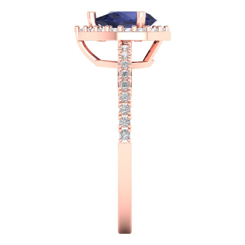 0.755 cttw Simulated Blue Sapphire Hidden Halo Engagement Ring - Solid Gold (Pear Cut,7x5mm )