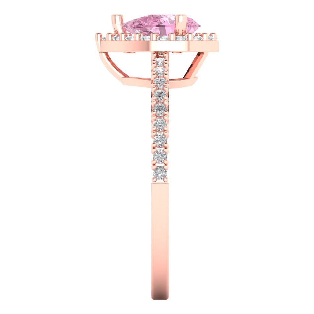 0.755 cttw Zirconia Simulated Pink Diamond Hidden Halo Engagement Ring - Solid Gold (VVS1, Pear Cut,7x5mm )