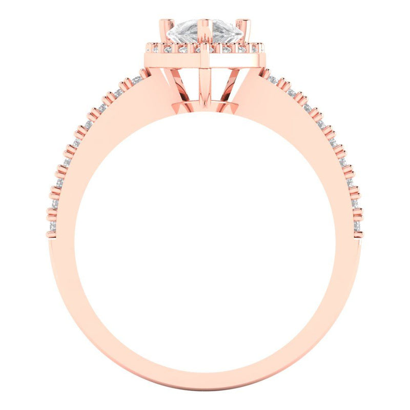1.32 ct Brilliant Pear Cut Clear Simulated Diamond Stone Rose Gold Halo Solitaire with Accents Ring