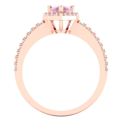 0.755 cttw Zirconia Simulated Pink Diamond Hidden Halo Engagement Ring - Solid Gold (VVS1, Pear Cut,7x5mm )
