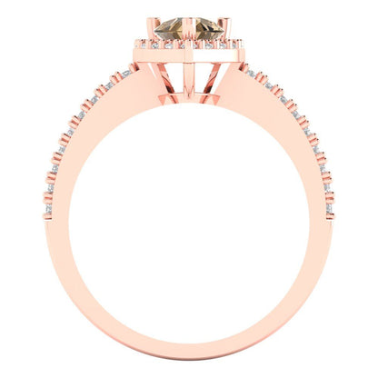 0.755 cttw Zirconia Simulated Champagne Diamond Hidden Halo Engagement Ring - Solid Gold (VVS1, Pear Cut,7x5mm )