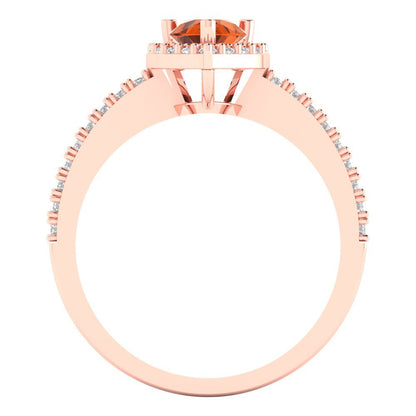 0.755 cttw Simulated Pink Tourmaline Hidden Halo Engagement Ring - Solid Gold (Pear Cut,7x5mm )