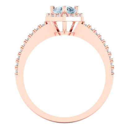 0.755 cttw Zirconia Simulated Blue Diamond Hidden Halo Engagement Ring - Solid Gold (VVS1, Pear Cut,7x5mm )