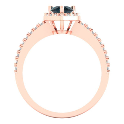 0.755 cttw Natural London Blue Topaz Hidden Halo Engagement Ring - Solid Gold (Pear Cut,7x5mm )