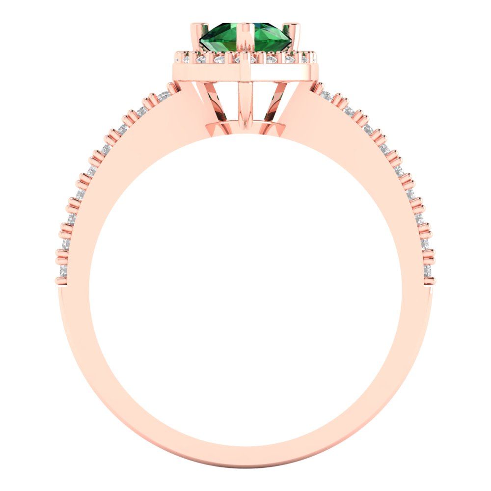 0.755 cttw Simulated Emerald Hidden Halo Engagement Ring - Solid Gold (Pear Cut,7x5mm )