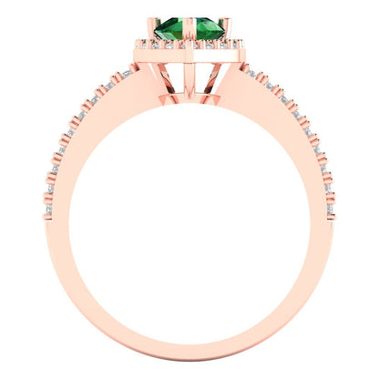 0.755 cttw Simulated Emerald Hidden Halo Engagement Ring - Solid Gold (Pear Cut,7x5mm )