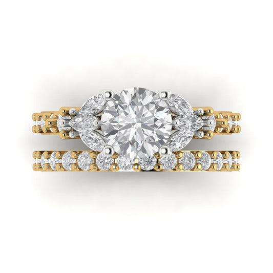 2.94 cttw Round Cut Zirconia Simulated Diamond Bridal Set - Solid Yellow/White Gold Engagement Ring & Wedding Band