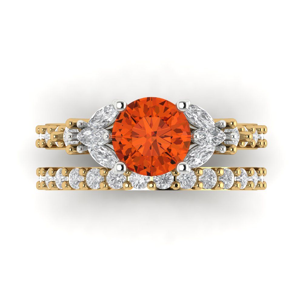 2.94 cttw Round Cut Simulated Red Diamond Bridal Set - Solid Yellow/White Gold Engagement Ring & Wedding Band