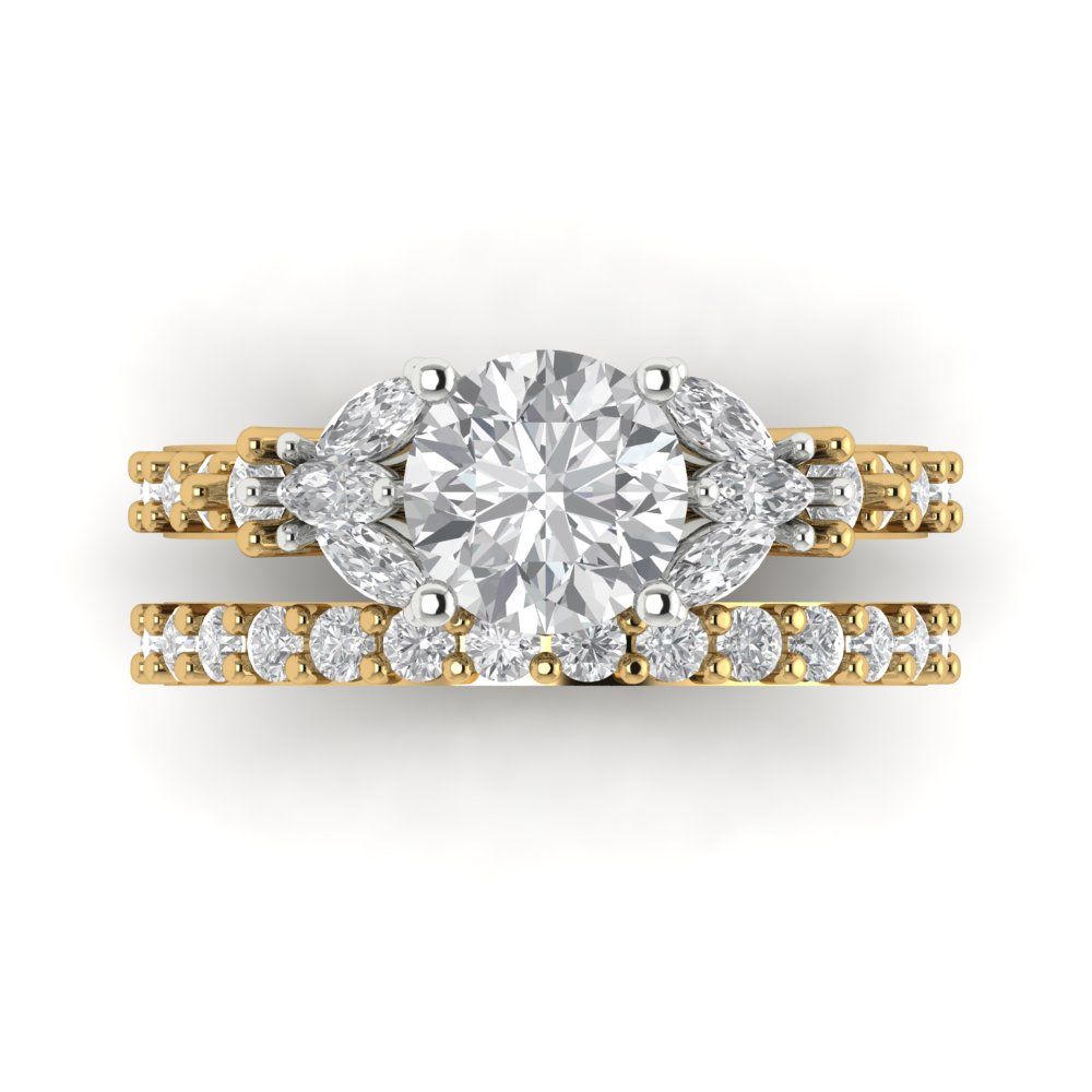 2.94 cttw Round Cut White Sapphire Bridal Set - Solid Yellow/White Gold Engagement Ring & Wedding Band