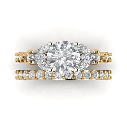 2.94 cttw Round Cut White Sapphire Bridal Set - Solid Yellow/White Gold Engagement Ring & Wedding Band