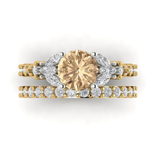 2.94 cttw Round Cut Yellow Moissanite Bridal Set - Solid Yellow/White Gold Engagement Ring & Wedding Band