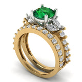 3.06 ct Brilliant Round Cut Simulated Emerald Stone Yellow/White Gold Solitaire with Accents Bridal Set