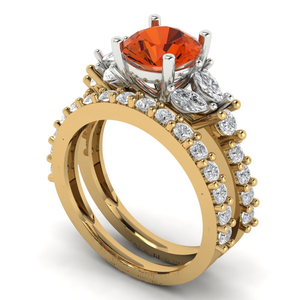 2.94 cttw Round Cut Simulated Red Diamond Bridal Set - Solid Yellow/White Gold Engagement Ring & Wedding Band