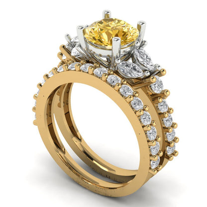 2.94 cttw Round Cut Simulated Yellow Diamond Bridal Set - Solid Yellow/White Gold Engagement Ring & Wedding Band