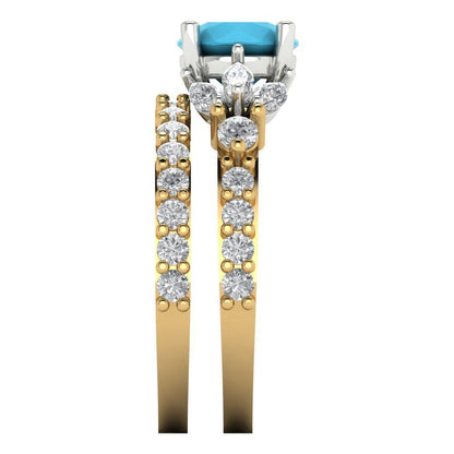 2.94 cttw Round Cut Simulated Turquoise Bridal Set - Solid Yellow/White Gold Engagement Ring & Wedding Band