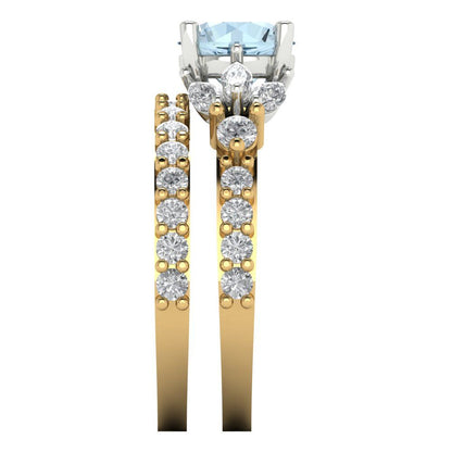 2.94 cttw Round Cut Natural Swiss Blue Topaz Bridal Set - Solid Yellow/White Gold Engagement Ring & Wedding Band
