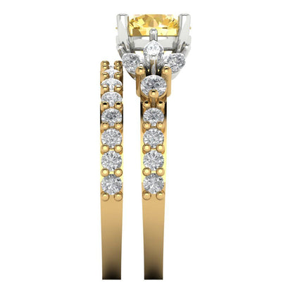 2.94 cttw Round Cut Simulated Yellow Diamond Bridal Set - Solid Yellow/White Gold Engagement Ring & Wedding Band