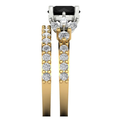 2.94 cttw Round Cut Natural Onyx Bridal Set - Solid Yellow/White Gold Engagement Ring & Wedding Band