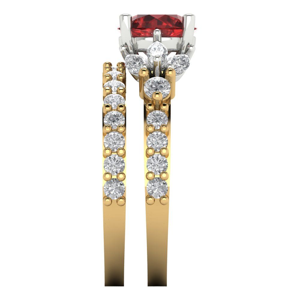 2.94 cttw Round Cut Natural Garnet Bridal Set - Solid Yellow/White Gold Engagement Ring & Wedding Band
