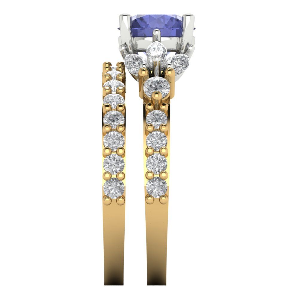 2.94 cttw Round Cut Simulated Tanzanite Bridal Set - Solid Yellow/White Gold Engagement Ring & Wedding Band