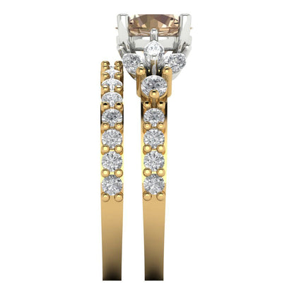 2.94 cttw Round Cut Yellow Moissanite Bridal Set - Solid Yellow/White Gold Engagement Ring & Wedding Band