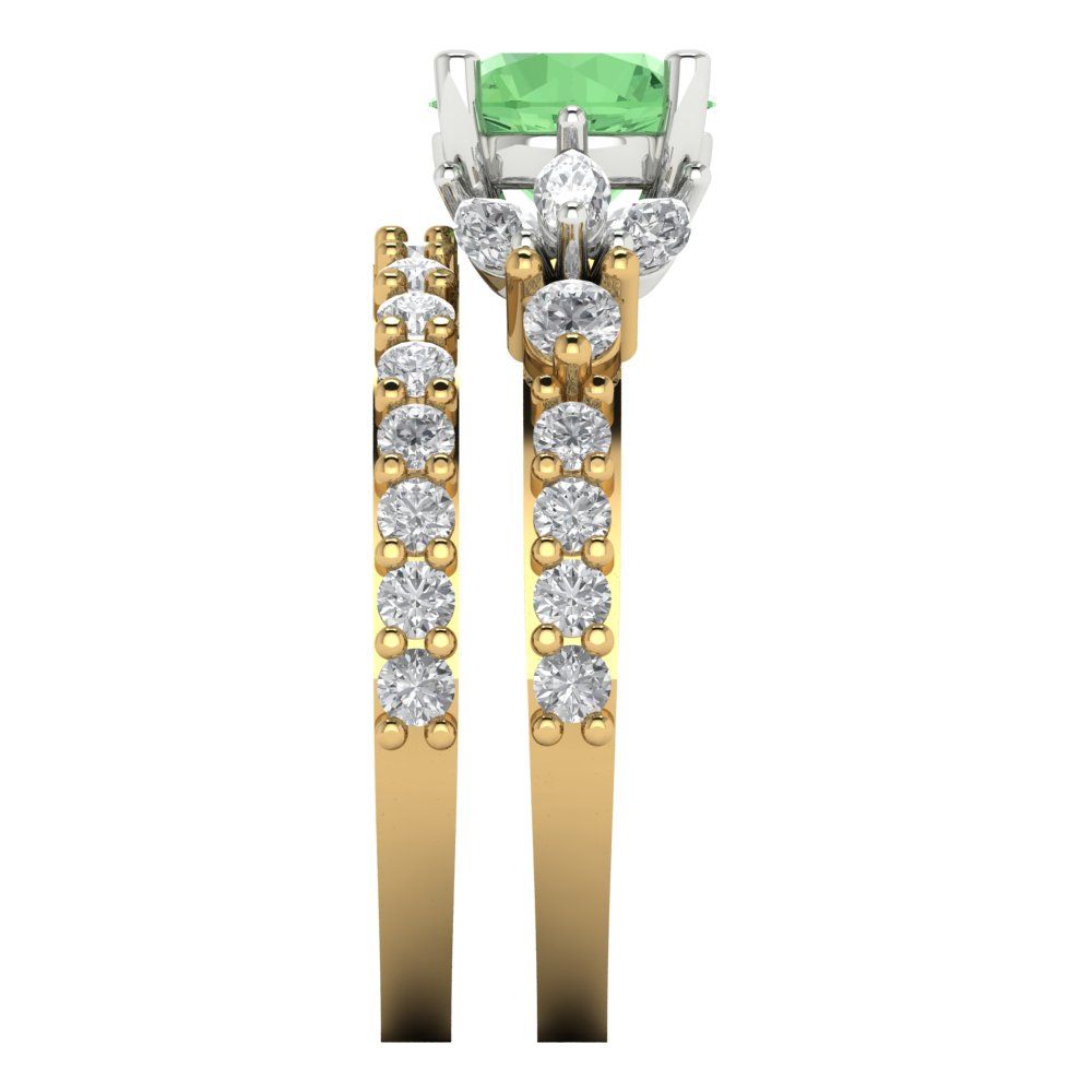 2.94 cttw Round Cut Simulated Green Diamond Bridal Set - Solid Yellow/White Gold Engagement Ring & Wedding Band