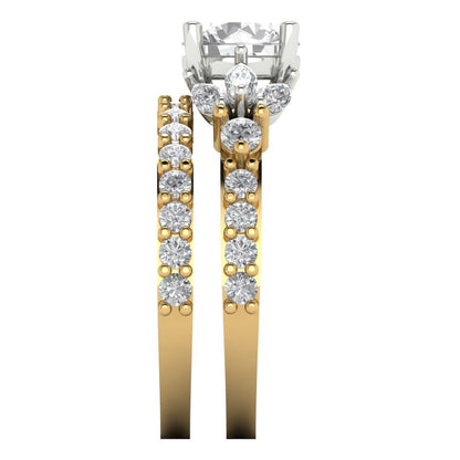2.94 cttw Round Cut Moissanite Bridal Set - Solid Yellow/White Gold Engagement Ring & Wedding Band