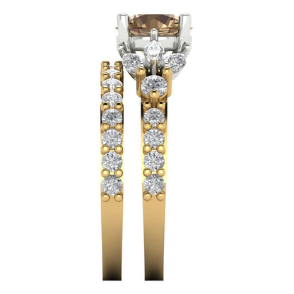 2.94 cttw Round Cut Simulated Champagne Diamond Bridal Set - Solid Yellow/White Gold Engagement Ring & Wedding Band
