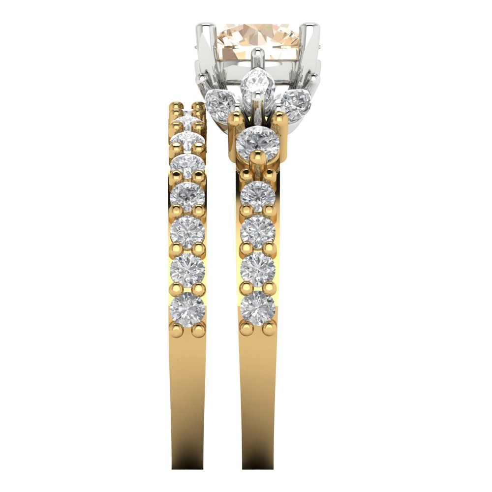 2.94 cttw Round Cut Natural Morganite Bridal Set - Solid Yellow/White Gold Engagement Ring & Wedding Band