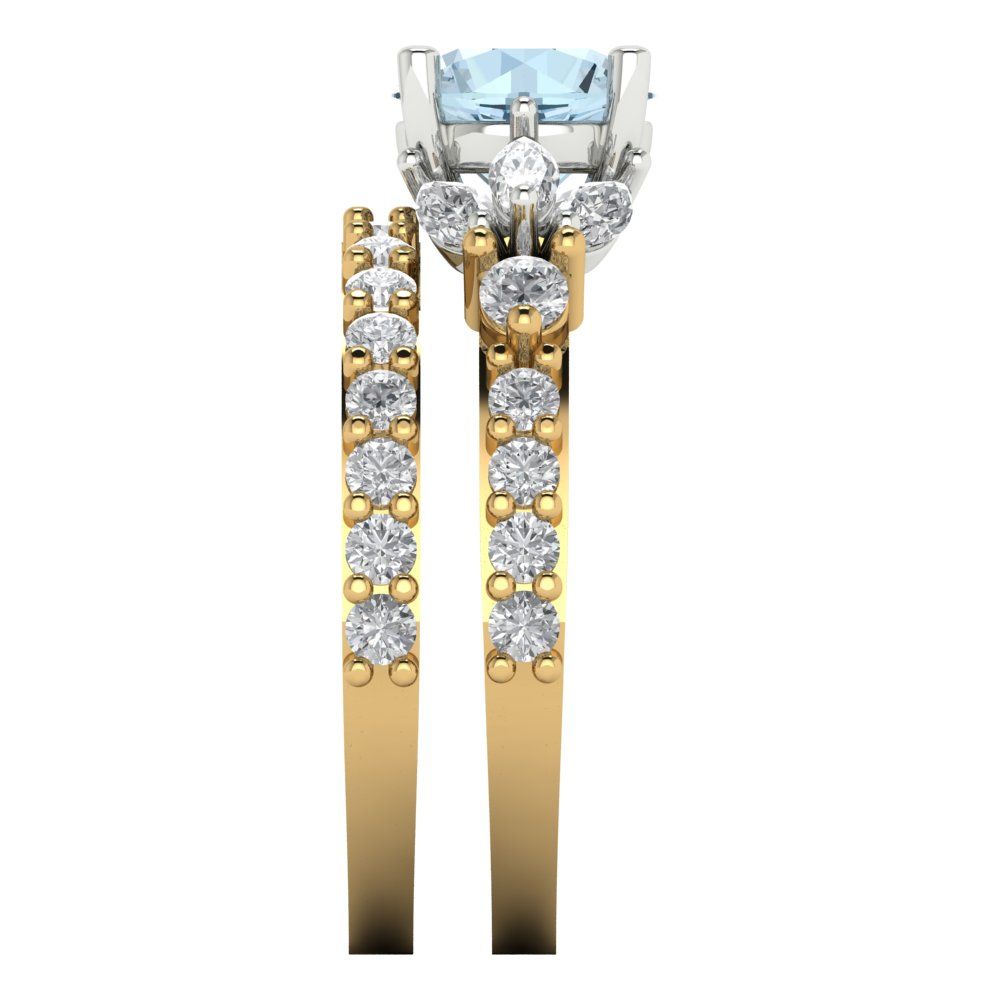 2.94 cttw Round Cut Simulated Blue Diamond Bridal Set - Solid Yellow/White Gold Engagement Ring & Wedding Band