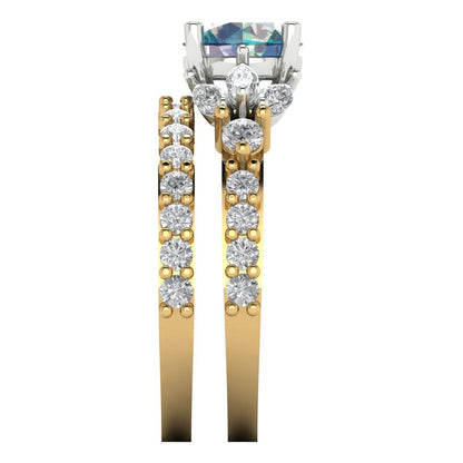 2.94 cttw Round Cut Blue Moissanite Bridal Set - Solid Yellow/White Gold Engagement Ring & Wedding Band