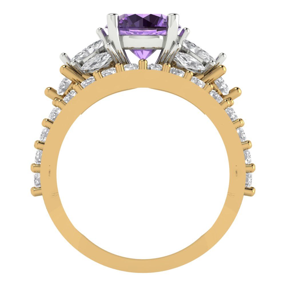 2.94 cttw Round Cut Simulated Alexandrite Bridal Set - Solid Yellow/White Gold Engagement Ring & Wedding Band