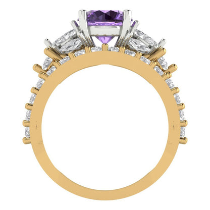 2.94 cttw Round Cut Simulated Alexandrite Bridal Set - Solid Yellow/White Gold Engagement Ring & Wedding Band