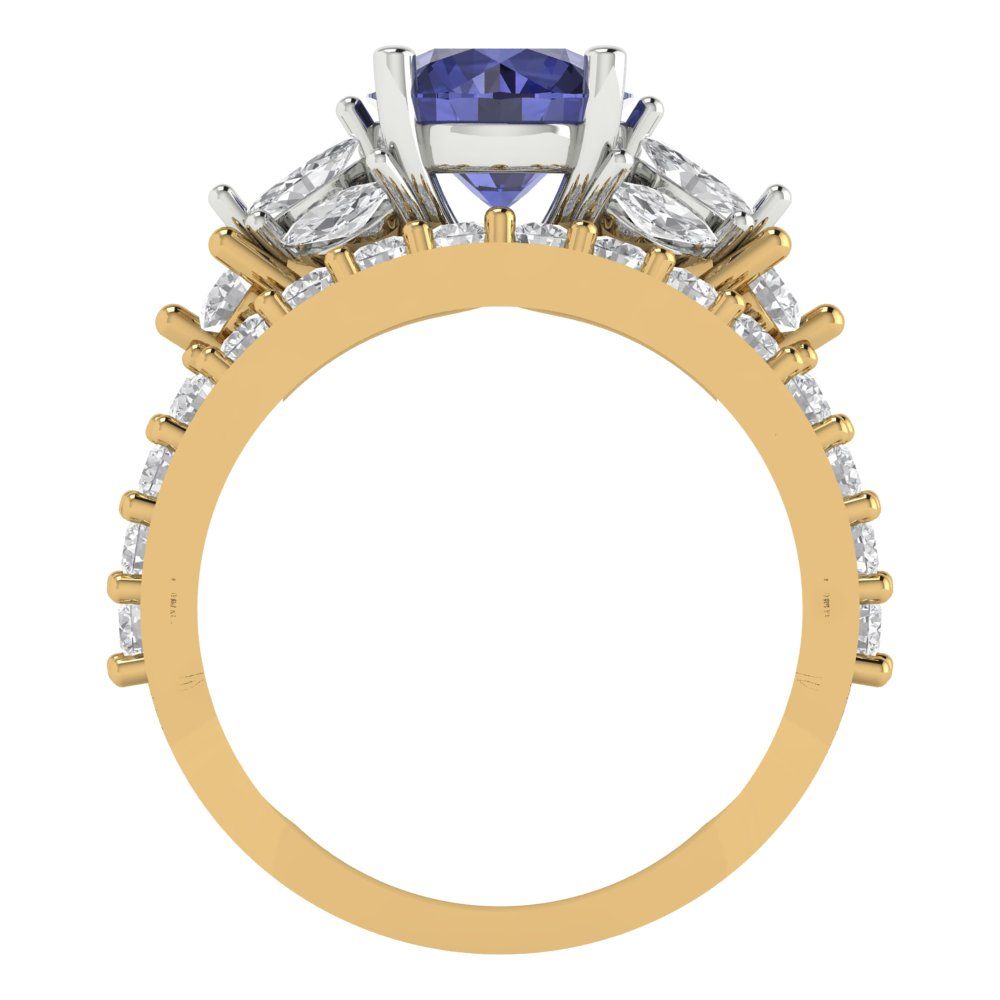 2.94 cttw Round Cut Simulated Tanzanite Bridal Set - Solid Yellow/White Gold Engagement Ring & Wedding Band