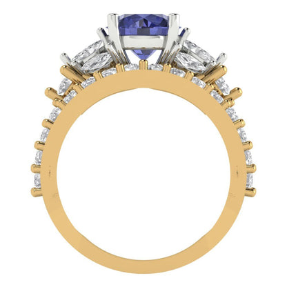 2.94 cttw Round Cut Simulated Tanzanite Bridal Set - Solid Yellow/White Gold Engagement Ring & Wedding Band
